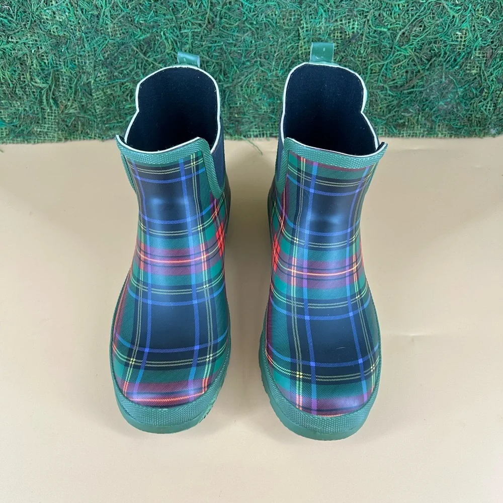Corkys Green Plaid Chelsea Rain Boots